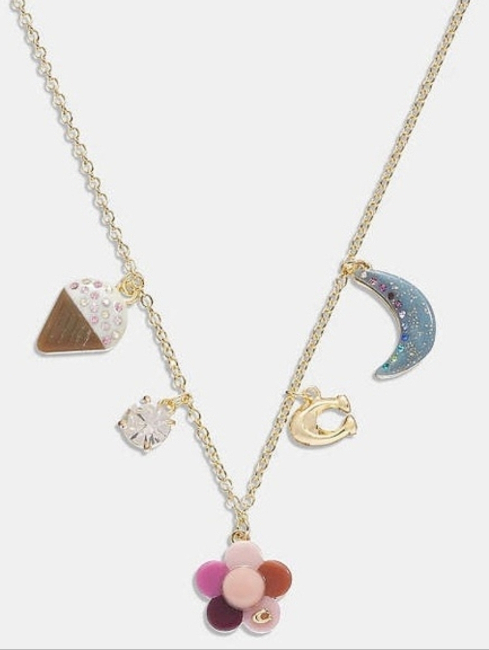 💛▪️Coach ▪️Cute Multicolor Flower And Moon Charm 16 I'm Necklace